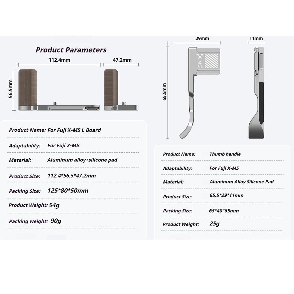 Quick Release Finger Grip Aluminum Shutter Button Kit L Plate Solid Wood Handle for Fuji X-M5