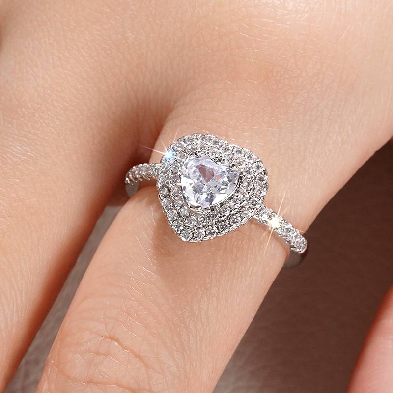 Huitan Women Heart Shaped Ring Inlaid Shining CZ Romantic Wedding Engagement Lady Finger Accessories Party Aesthetic Jewelry