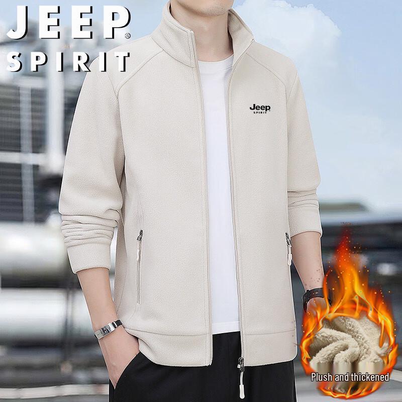 JEEP SPIRIT Men's Fleece Lined Stand Collar Zip-Up Jacket