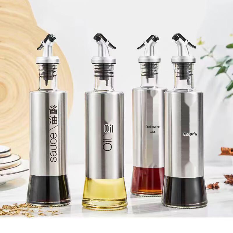 Jing Qing Fu Stainless Steel Glass Oil & Vinegar Dispenser Set