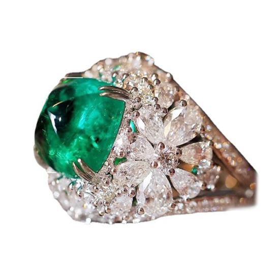 Retro Women Ring Inlaid Green Square Rhinestone Finger Ring for Anniversary