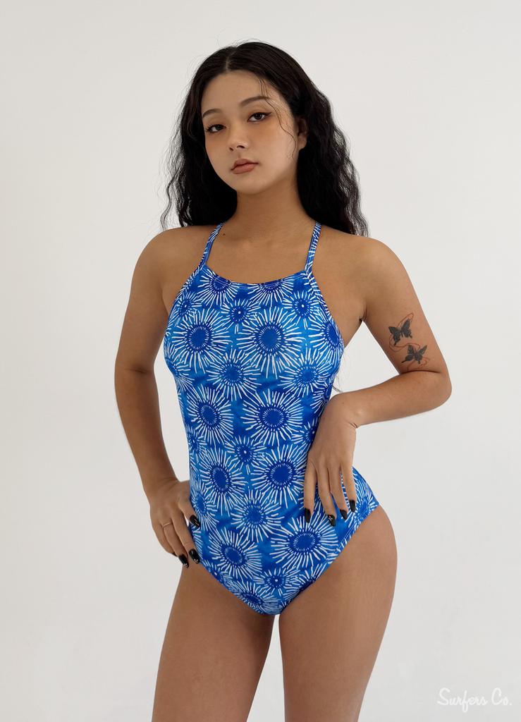 Seopeoseuko Blue Tie-Dye One-Piece Swimsuit