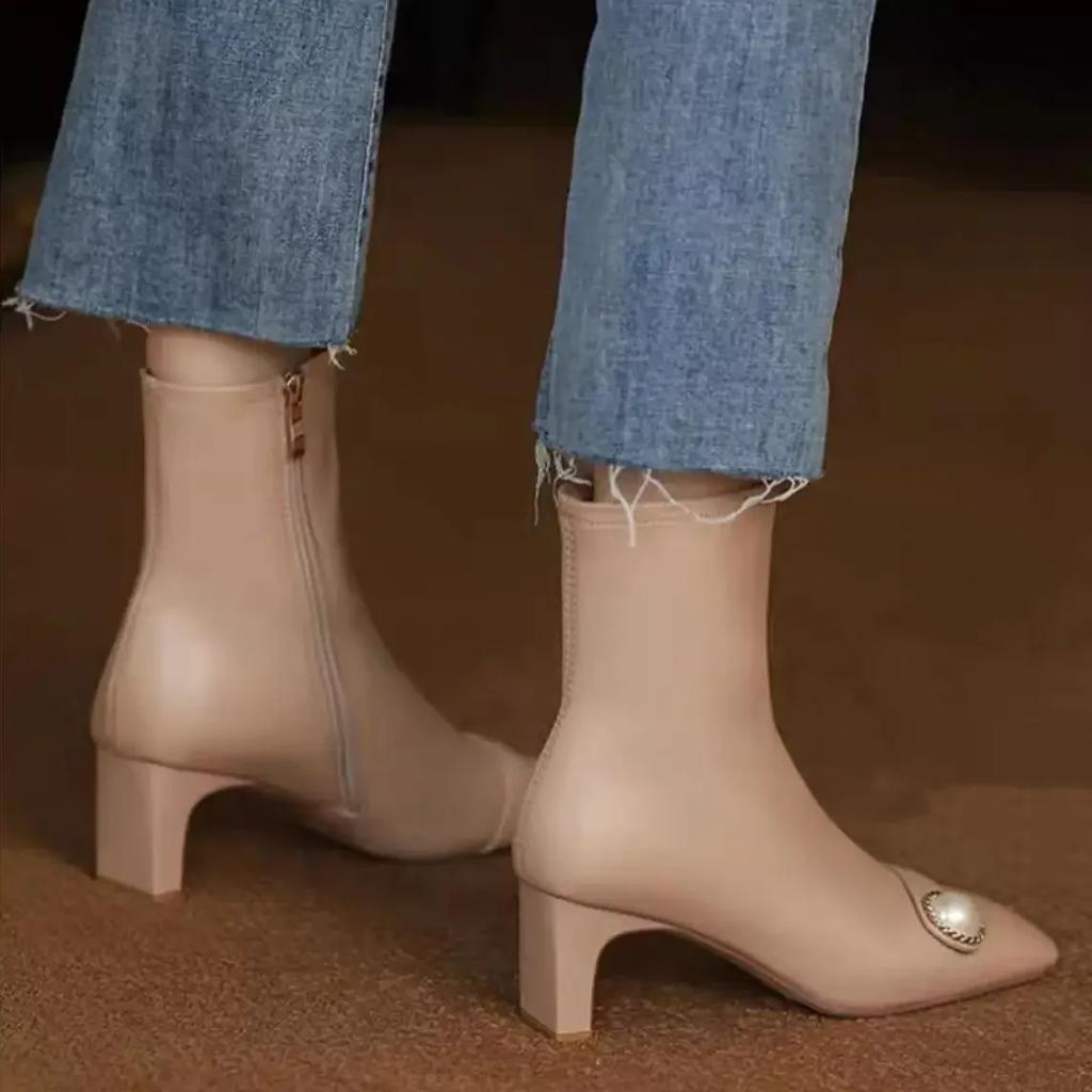 Fashion Booties Very High Heels Ankle Boots for Women Heeled Solid Color Elegant Fashion 2024 Spring Large Size Warm Woman Short Shoes