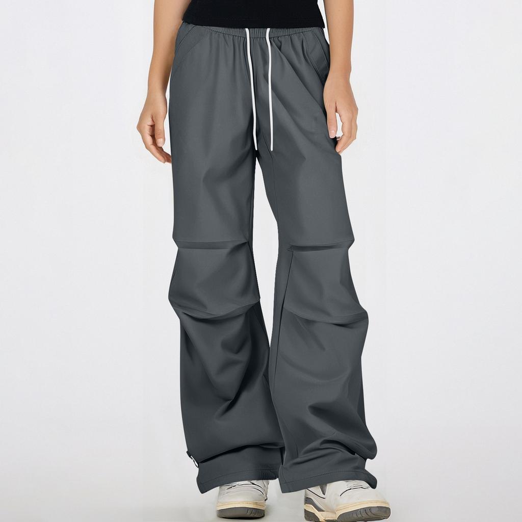 Women's Multi Pocket Straight Tube Slimming, Wide Leg Mopping, Solid Color Pants
