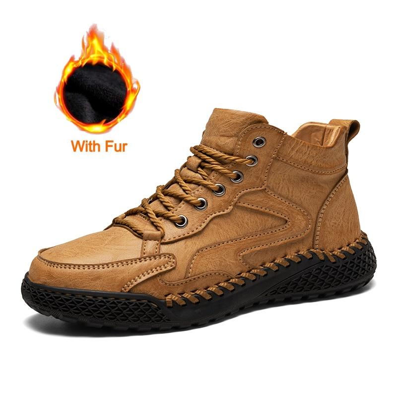 Fashion High Quality Men Fashion Casual Leather Round Toe Ankle Boots British Style Winter Outdoor Short Boots Large Size Oxfords Shoes