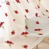 1PC LOZUJOJU Exquisite and Versatile Pastoral Style Red Floral Embroidered Sheer Curtain Tulle for Living Room Bedroom Window Decoration Home Decor