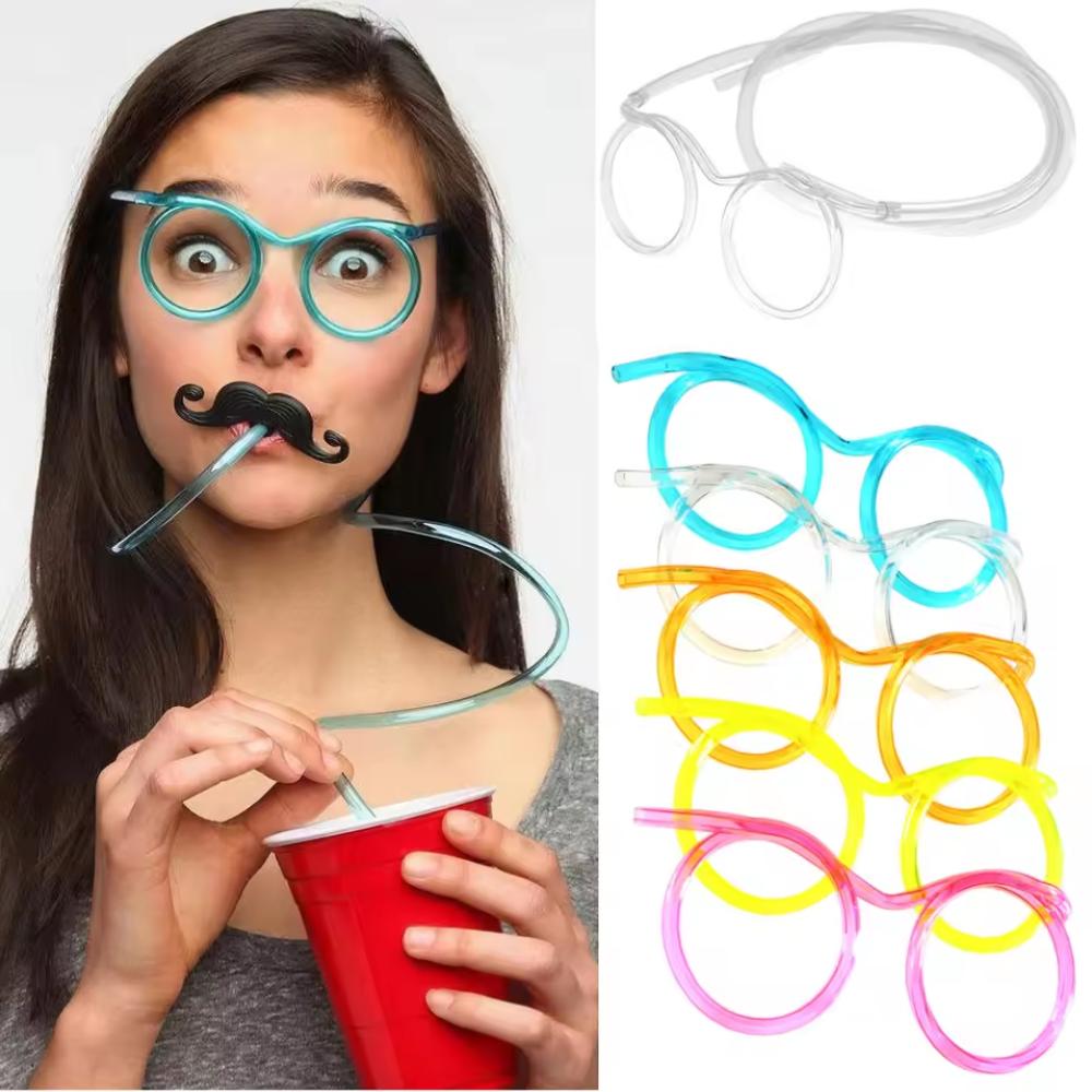 1/2Pcs Straw Glasses Funny Soft PVC Glasses Flexible Drink Eyeglasses Straw For Kids Holiday Birthday Party Supplies Creativity