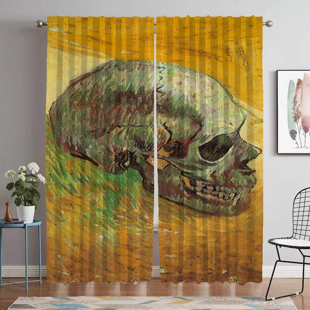 Kitchen Curtains for Living Room Curtain for Room 2 Panel Van Gogh Shades Home Interior Curtains Halloween Decoration Partition