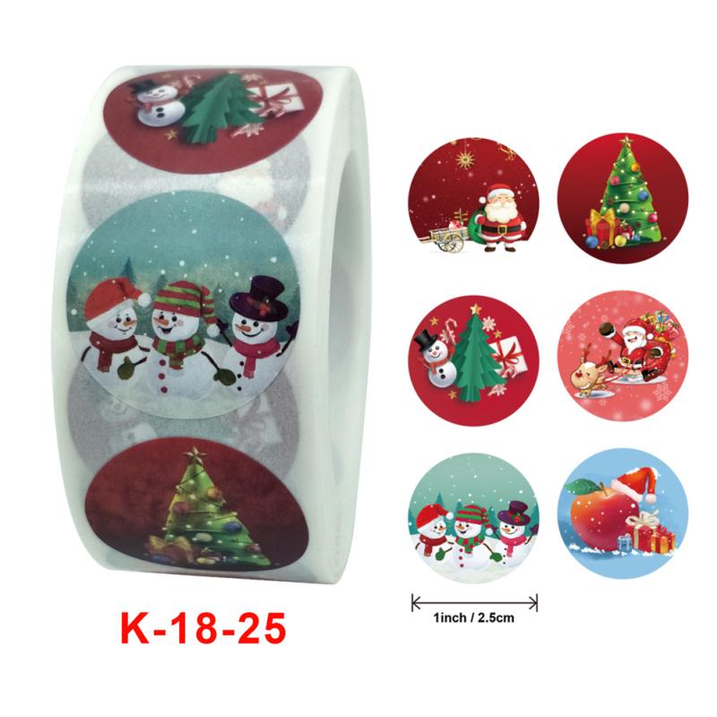500pcs/roll 1-inch/25mm Christmas Self-adhesive Stickers Holiday Gift Sealing Label Decoration