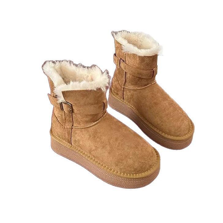 Gray short snow boots, new thick soles in autumn and winter, heightening, piling and thickening, warm snow cotton shoes tide