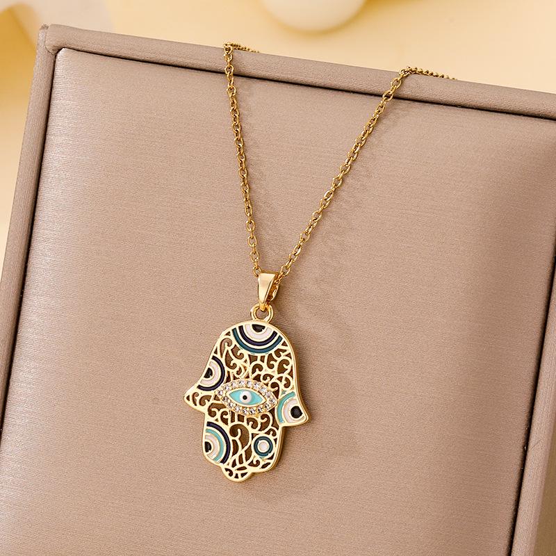 Women's Titanium Steel Blue Evil Eye Pendant Necklace - Light Luxury Clavicle Chain Jewelry