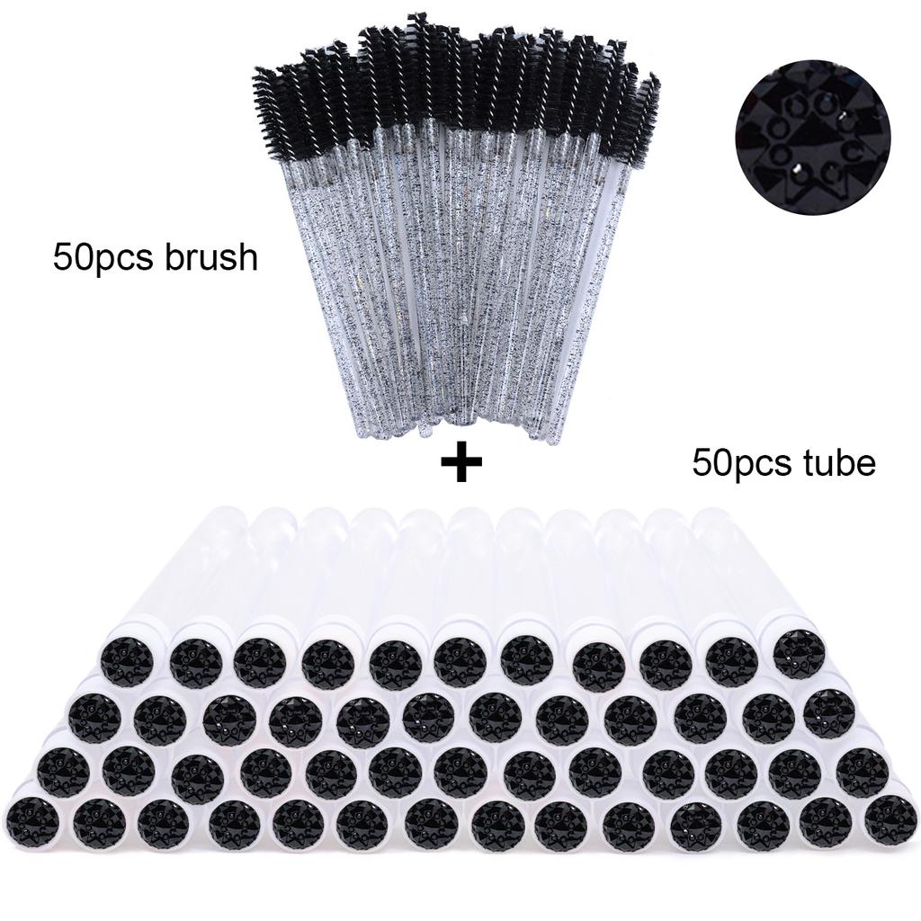 With Crystal Lash Mascara Wands Eyebrow Comb Spoolies Container Lash Brush Applicators Makeup Tools 50Pcs Eyelash Brush Tubes