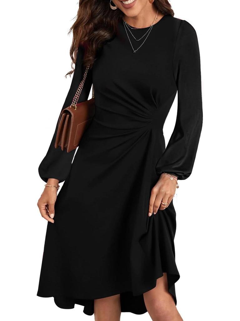 2024 European & American Round Neck Slim Fit Long Sleeve Split Dress for Autumn/Winter Women's Fashion