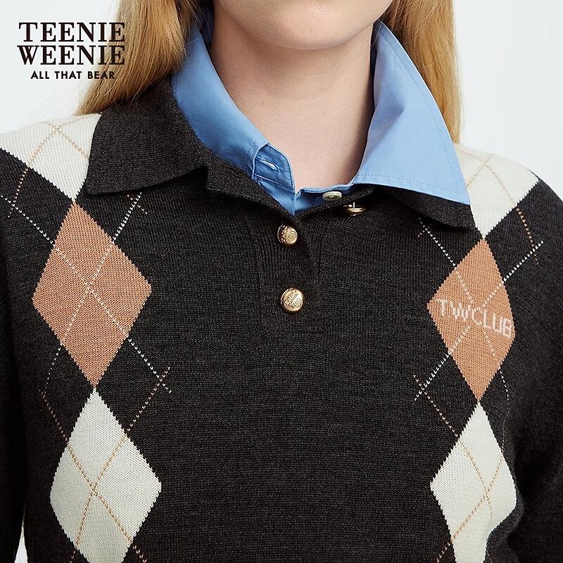 Teenie Weenie Women's Argyle Polo Collar Knitted Sweater
