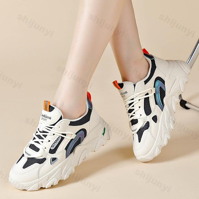 Fashion Autumn Chunky Wedge Platform Women's Sneakers Pu Thick Bottom Vulcanized Shoes Women Lace Up Casual Dad Shoes Zapatillas Mujer