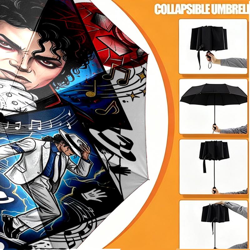 Custom Name Personalized Michael Jackson Print Umbrella, Auto Open Close, 8‑Rib Sturdy Frame, Commute Camping Hiking Use, Birthday Gift