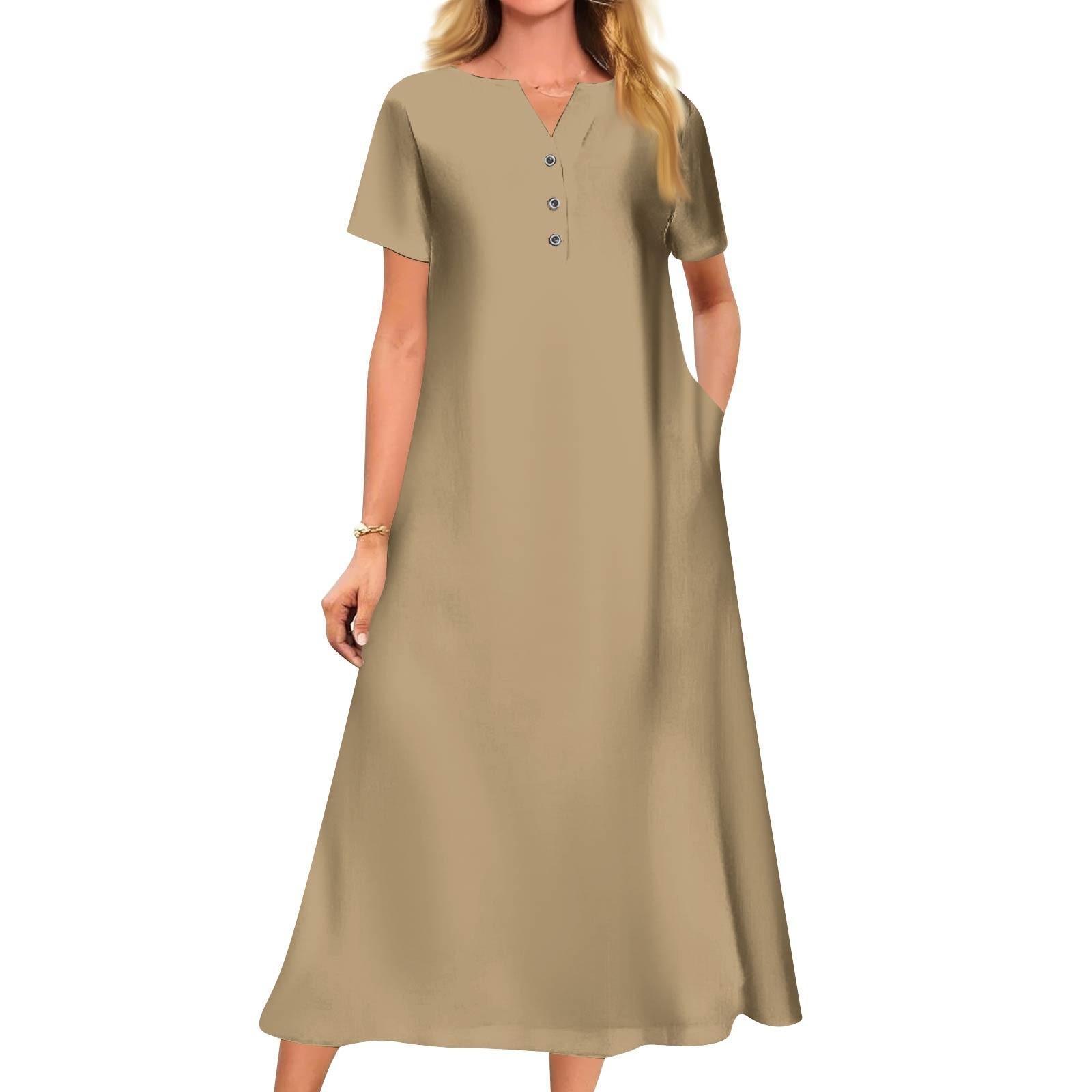 

Женское летнее платье свободного кроя с принтом, V-образным вырезом и короткими рукавами S