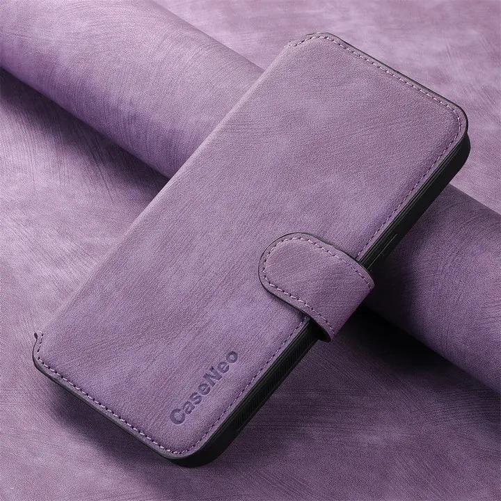 

for Magsafe Flip Leather Cover For Huawei Pura 70 Pro Honor 200 Lite 100 90 70 Removable Magnetic Wallet Card Holder Phone Case Honor 50 SE фіолетовий