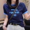 Summer New American Front Shoulder Simple Letter Printing Design Sense Color Matching Short-sleeved T-shirt Women's Casual Versatile Top