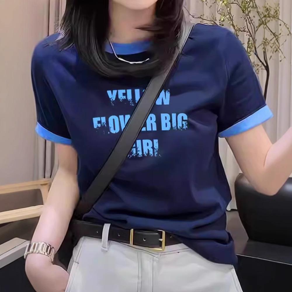 Summer New American Front Shoulder Simple Letter Printing Design Sense Color Matching Short-sleeved T-shirt Women's Casual Versatile Top