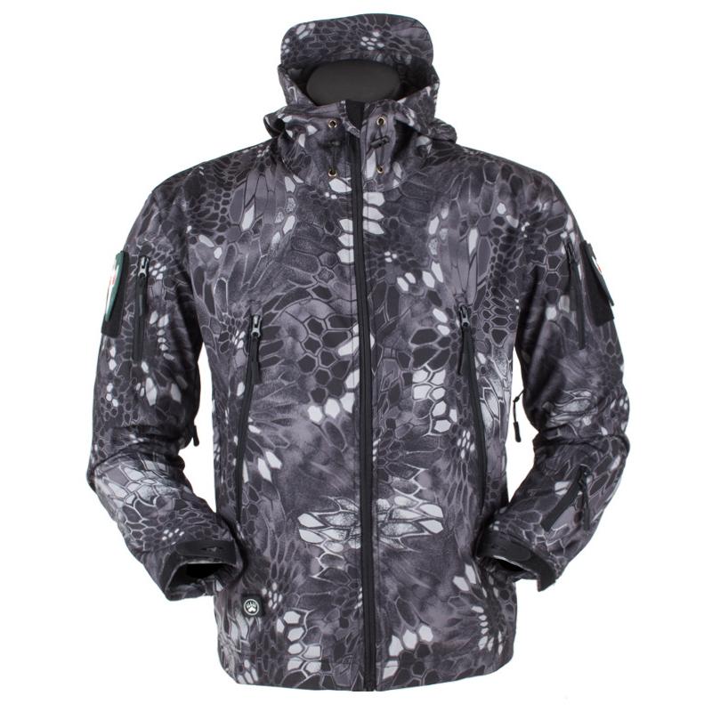 Pánská bunda Outdoor Soft Shell Fleece Větruodolná Vodotěsná Prodyšná A Termální S Kapucí