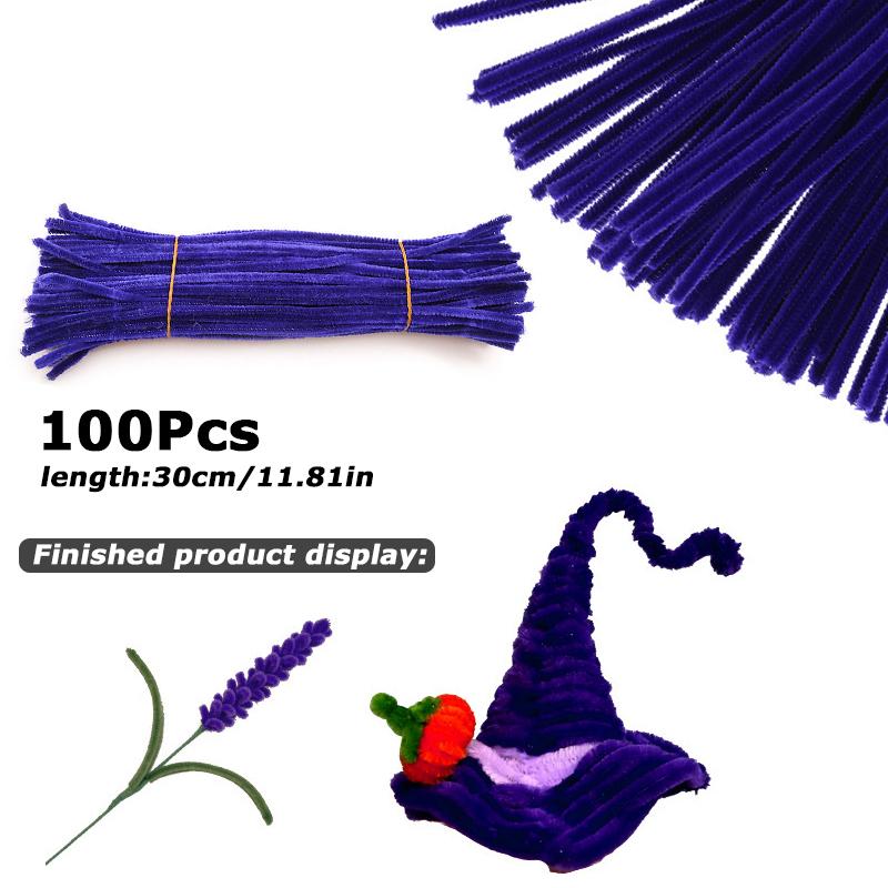 100Pcs 30cm Colors Chenille Stem Twisted Rod Iron Wire DIY Handcraft Wool Root Fluffy Bar Twisting Decor Pipe Cleaner Plush