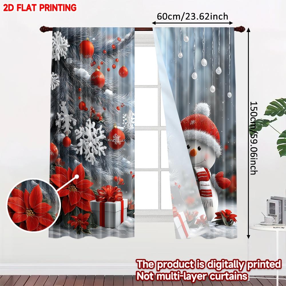 Flat Printing Christmas Hot Party Curtains Snowman Decorations Digital Printed Polyester Drapes Festive Curtain Set Of 2 Made Washable