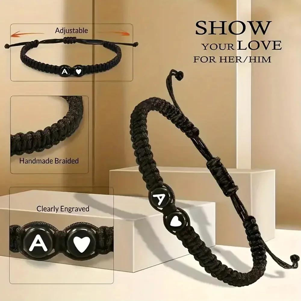 Trendy Black 26 Letter Braided Bracelet Handmade Adjustable Rope Woven Wristband Wrist Jewelry Accessories Couple Gift