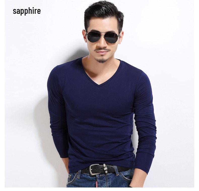 2023 Men's Slim Fit Long Sleeve Solid Color Pullover Shirt for Autumn/Winter