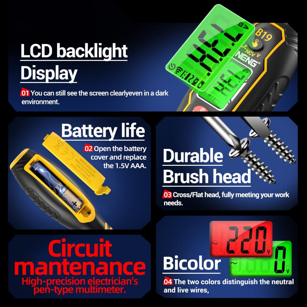 B19 High-Precision Smart Voltage Tester Digital Display Multi-Function Inductive Voltage Tester Circuit Continuity Detection