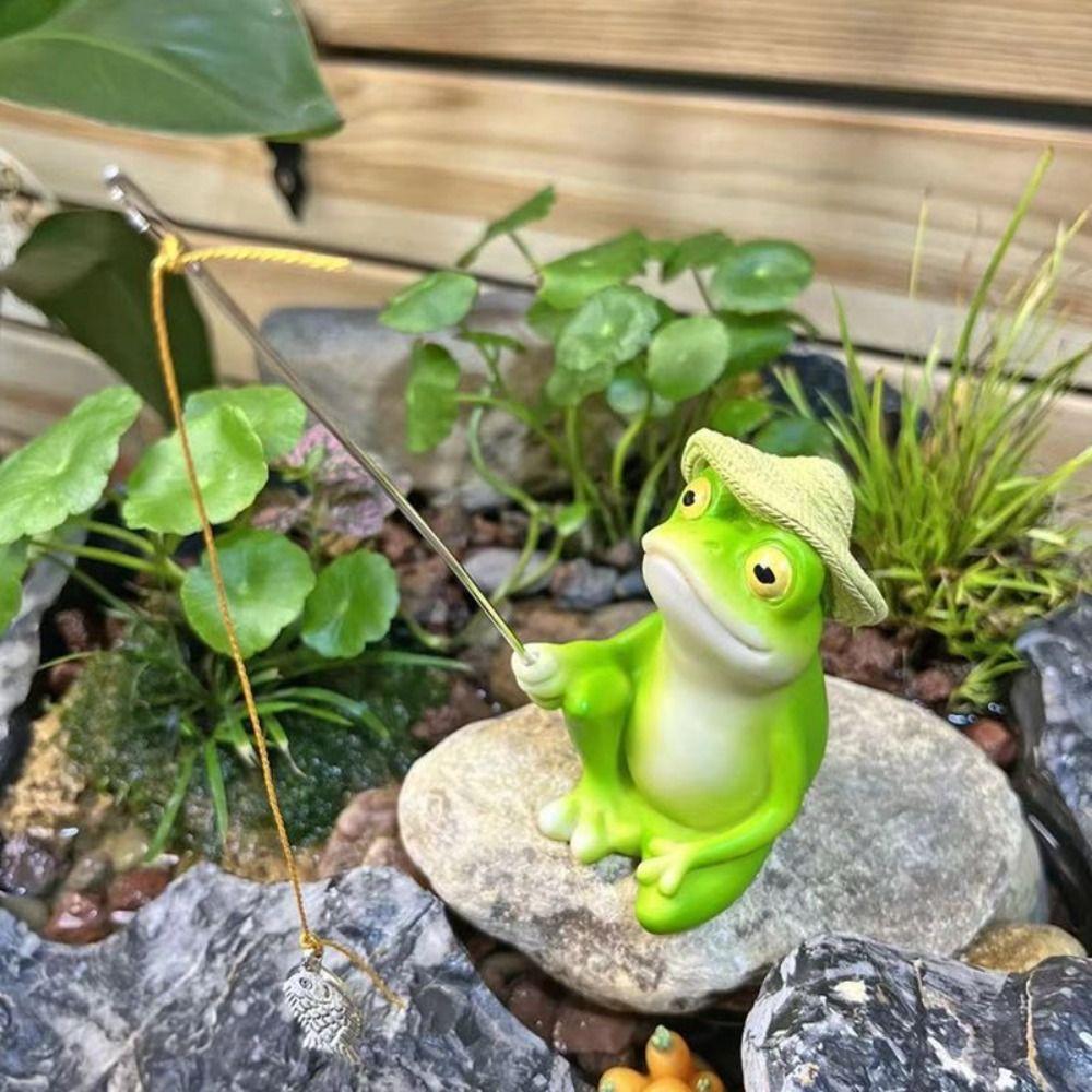 Cartoon Frog Panda Fishing Statue Resin Miniatures Figurine Garden Decor Animal Sculpture  Balcony