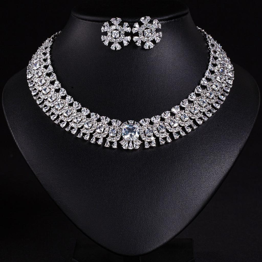 Gioielli Floreali Delicati Colorati Scintillanti Collana Orecchini Set 2 Pezzi Banchetto Nuziale Ballo Sposa Donna Dubai M-586