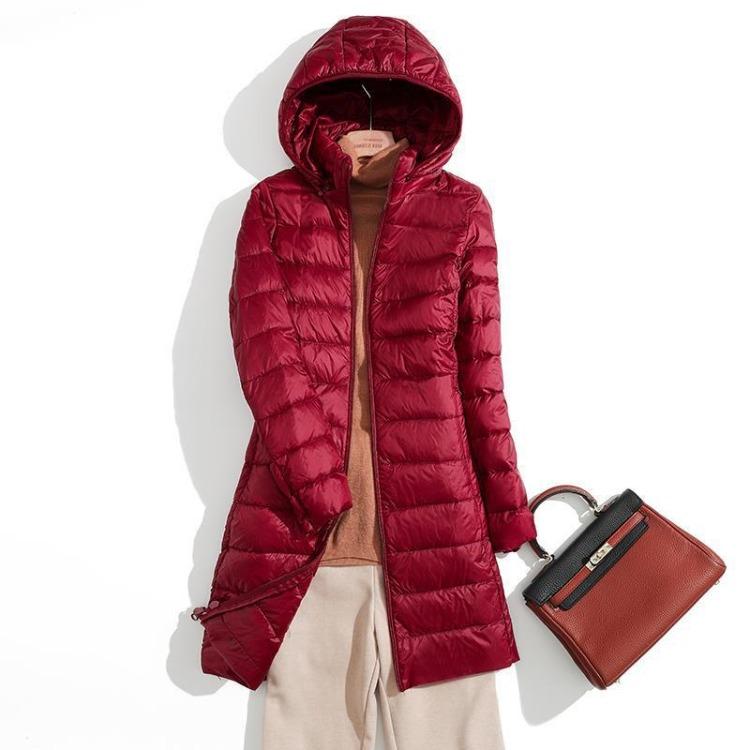 2025 Winter Autumn Women Plus Size Lightweight Down Jacket Detachable Hood Warm Mid Length Coat