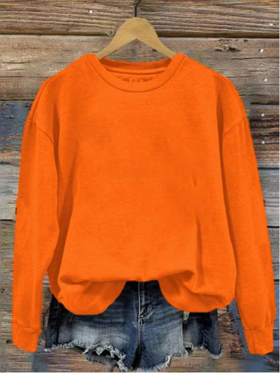Solid Color Round Neck Printed Sweatshirt for Autumn & Winter - European & American Style