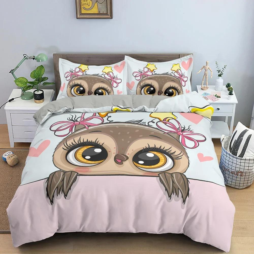 Cartoon Owl Bedding Set Boys Girls Twin Queen Size Duvet Cover Pillowcase Bed Kids Adult Fashion Home Textileextile bedding Set