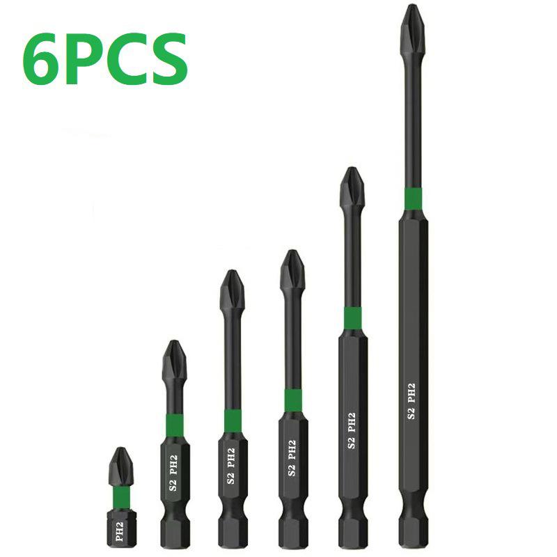 6Pcs/24Pcs PH2 Impact Screwdriver Bits Set S2 Steel Strong Magnetic Black Anti-Slip High Hardness for Power Drills DIY