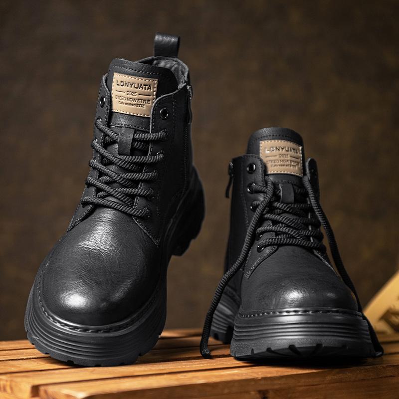 Fashion Genuine Leather Mens Botas Handmade Male Ankle Boots No-slip High Top Shoes Leisure Walk Motorcycle Boots Versatile Biker Boot