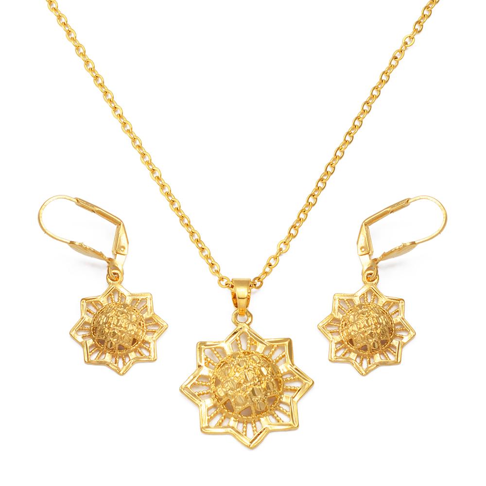 Anniyo African Flower Sets Necklaces Earrings for Woman Fashionable Ethiopian Party Jewelry Middle East Arab India #173016