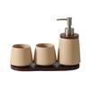 Nordic Design Ceramic Mouthwash Mugs Soap Dispenser Set with Wooden Tray Perfect For Coffee Room Home Toothbrush Storage