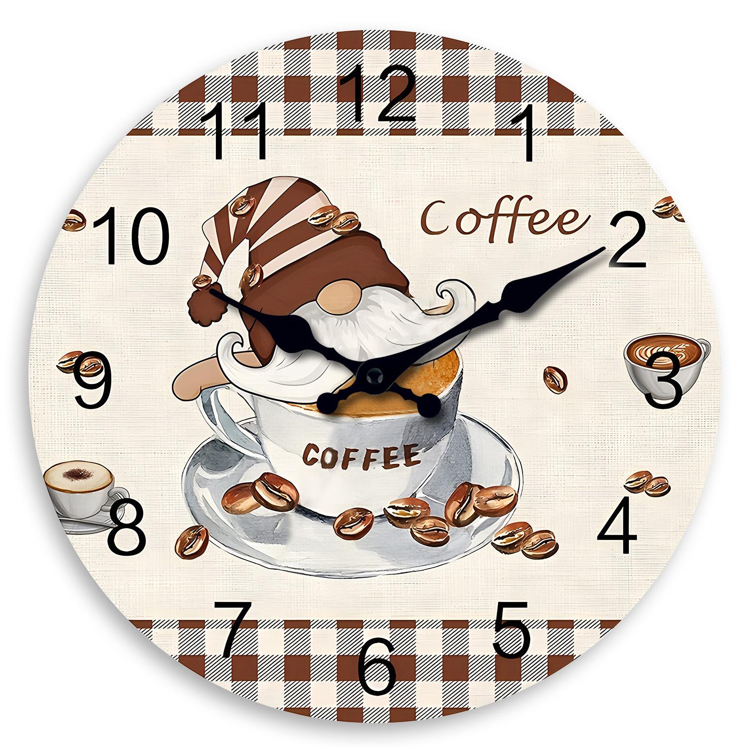 European-Style Hat-Wearing High-Quality Dwarf High-Quality Coffee High-Quality Cup High-Quality Wooden High-Quality Wall High-Quality Clock (as the picture,10 Inch)