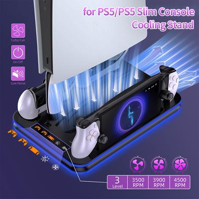 For PS5 Slim Cooling Stand with RGB Light Fan For PS5 Console Disc&Digital Editions PS5 Controller Dual Controller Charging Dock
