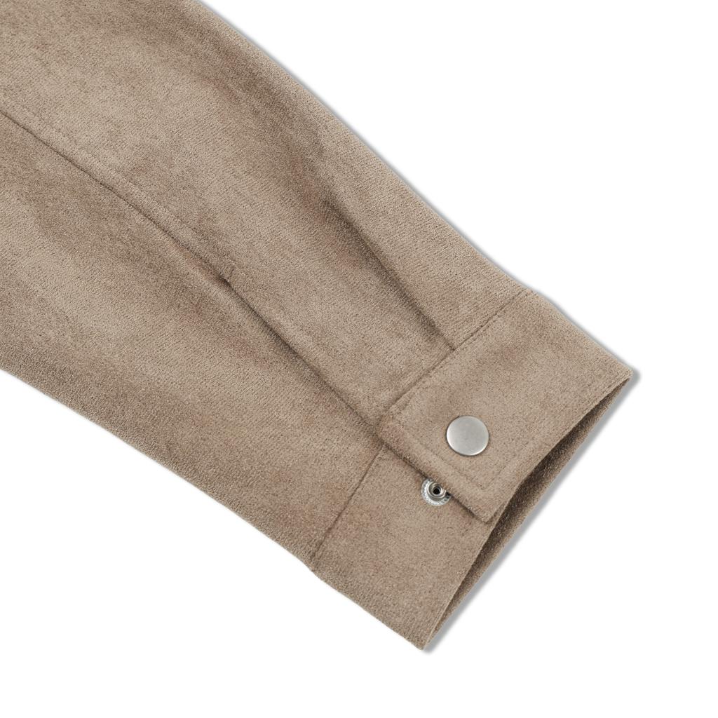 Andagain Minimal Suede Collar Jacket (Beige