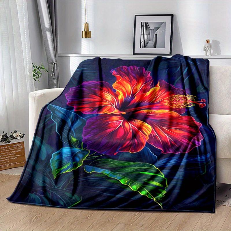 1pc. Vibrant Hibiscus Flower Print Blanket - Perfect for Home Decor, Office Use, Outdoor Activities, Gift Idea,