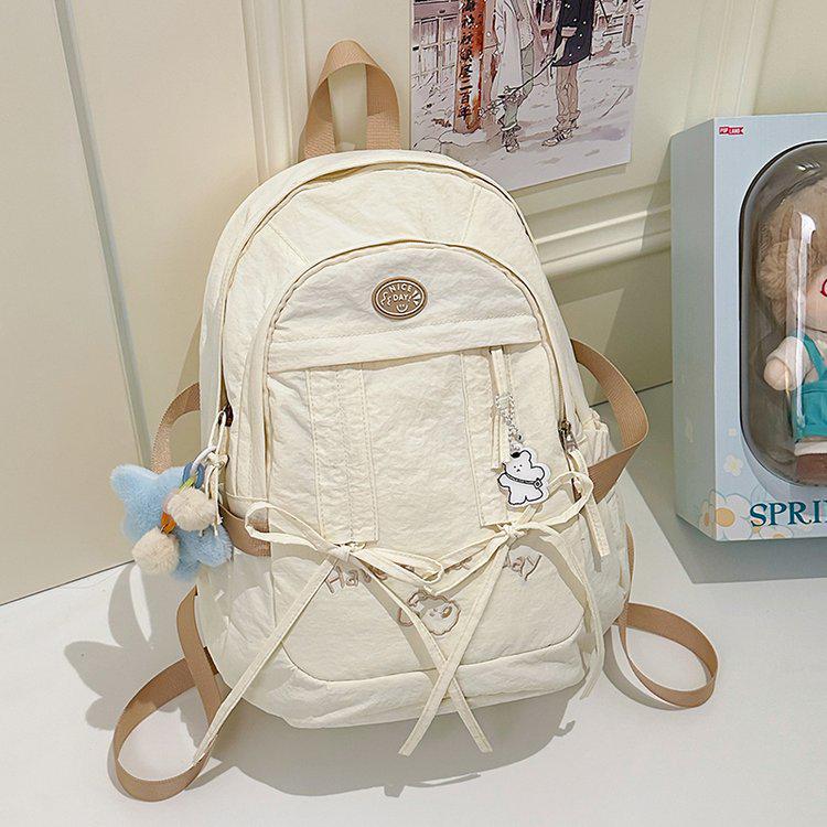 Korean Style Women's Casual Nylon Backpack - Cute, Large Capacity, Solid Color, Fresh Design, Small Laptop Compatible