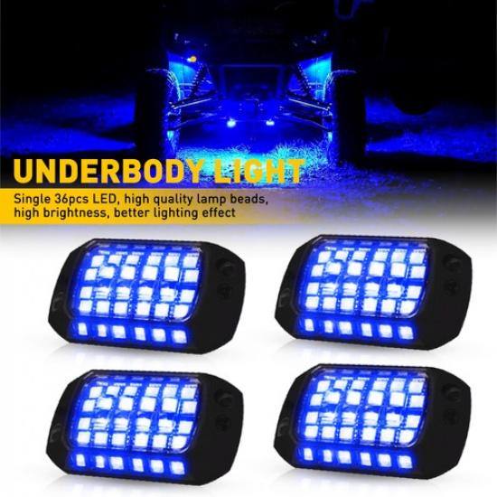 4PCS 36LED Blue LED Under Car Underglow Underbody Neon Light Kit Lamp Waterproof