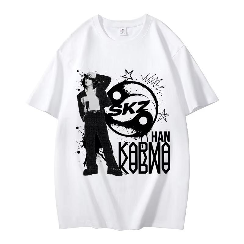 

KPOP 4-й альбом KARMA Футболка ЧАНБИН ХЁНДЖИН ФЕЛИКС Корейская мода 100% хлопок Хип-хоп футболка Топы Харадзюку Уличная одежда L