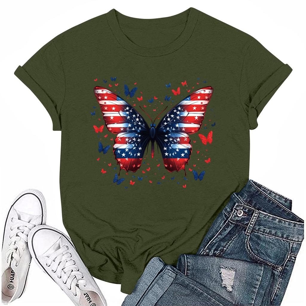 Women's Fashion Casual Printed Round Neck Short Sleeved T-Shirt Top T-Shirt Top Top