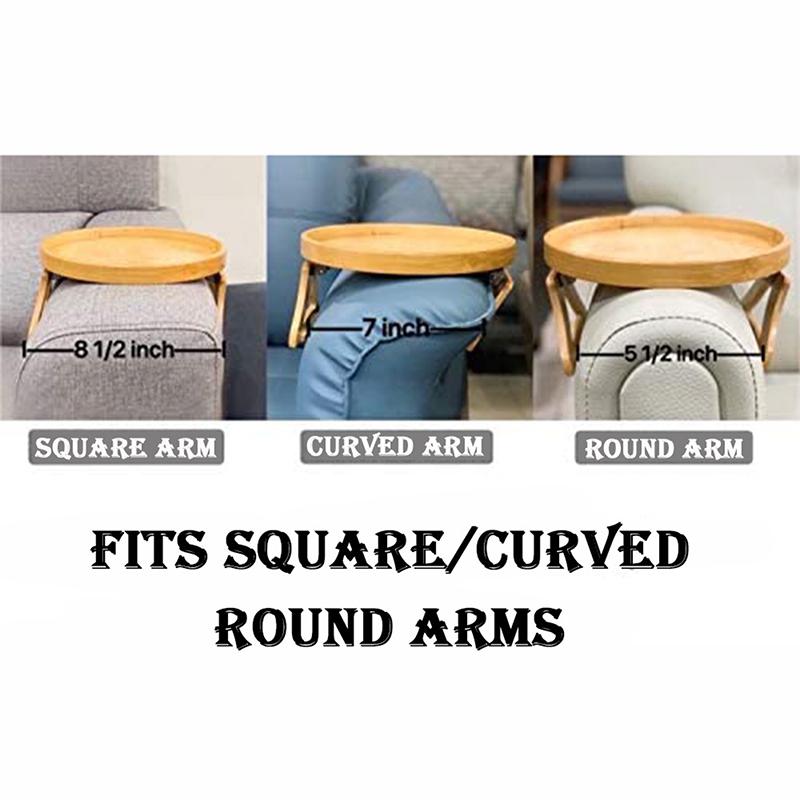 Sofa Tray Natural Bamboo Sofa Armrest Clip-On Tray Portable Table Phone Holder Snack Tray for Remote Control/Coffee/Snacks