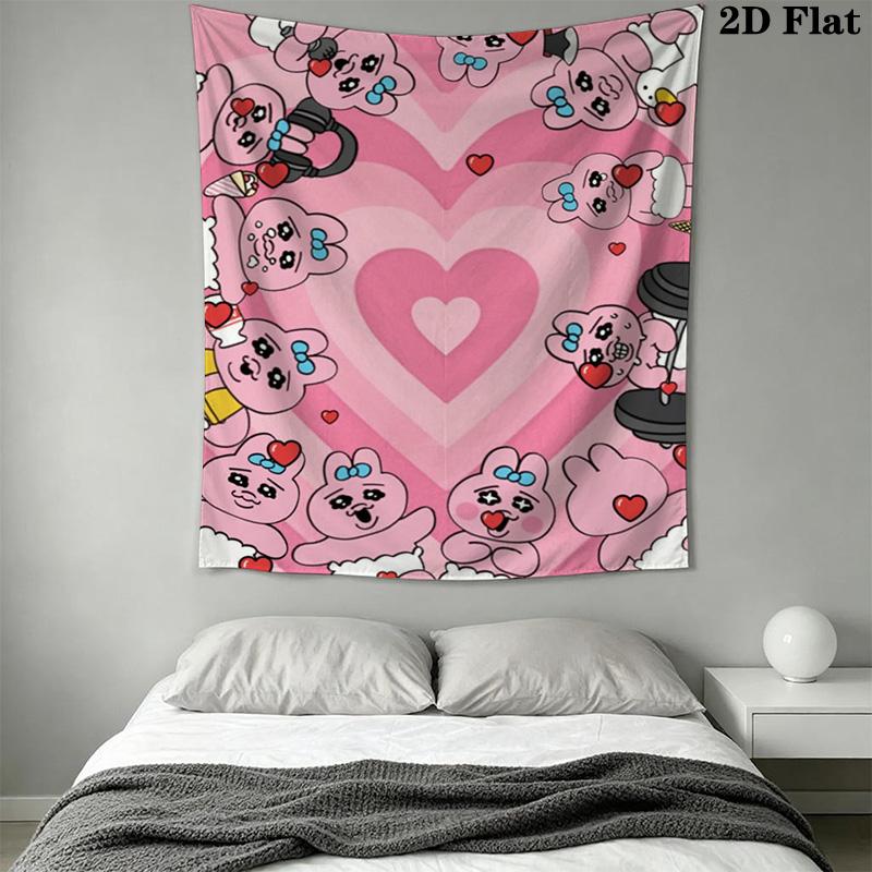 Whimsical pink heart-shaped rabbit Pattern Home Decor Tapestry, Wall Hanging, Decorative RV Wall Cloth.ZGT0914427
