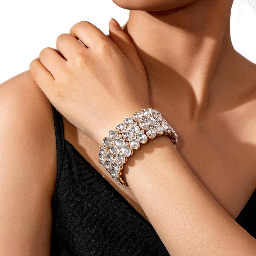 Mode Persönlichkeit Ab Bunte Elastische Große Armband Legierung Glas Armband Frauen Braut Schmuck